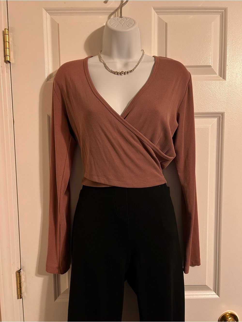 Sincerely Jules Mauve-Rose Wrap Long Sleeve Crop Top